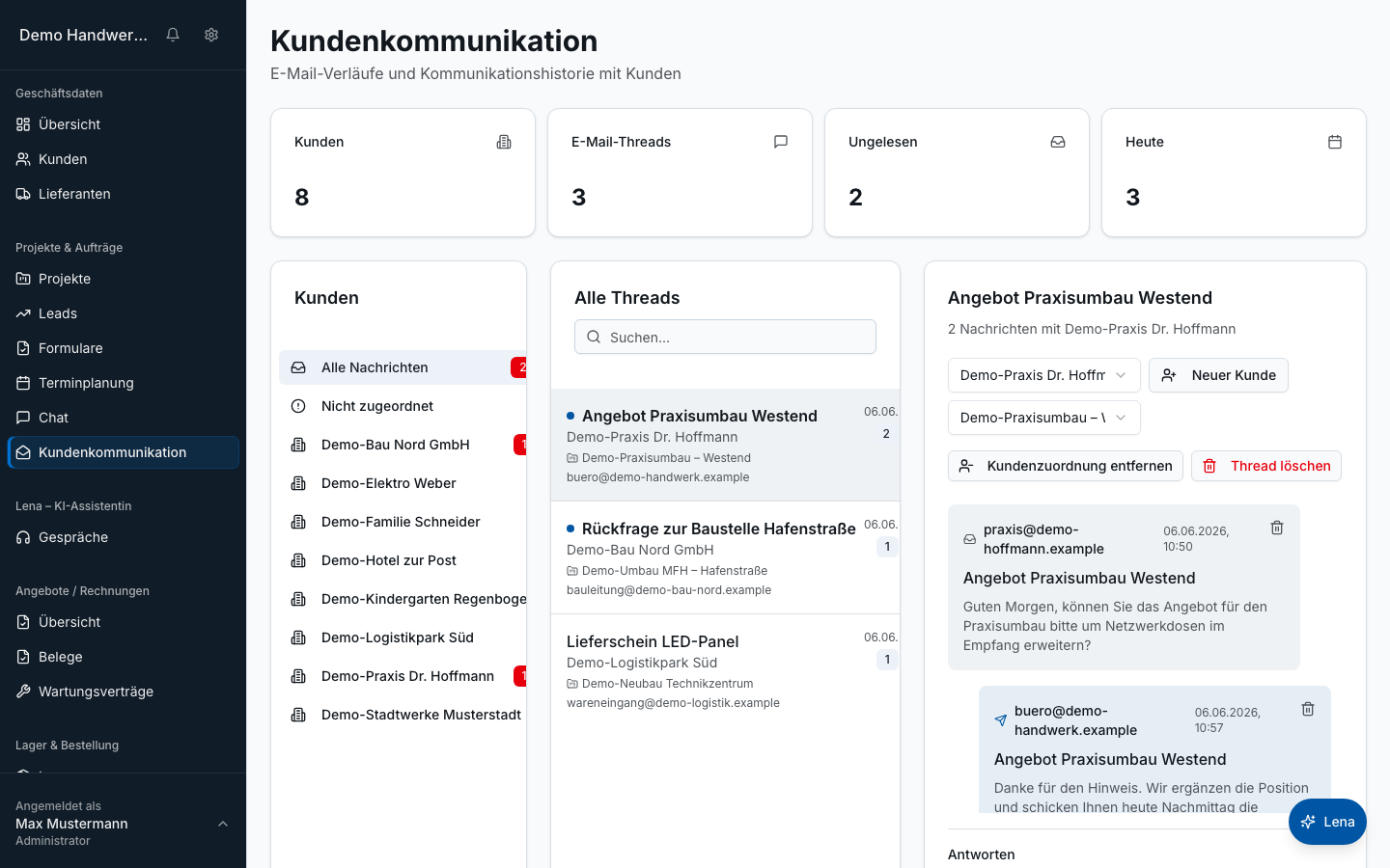 E-Mail-Integration in Bleno: E-Mails im Projektkontext